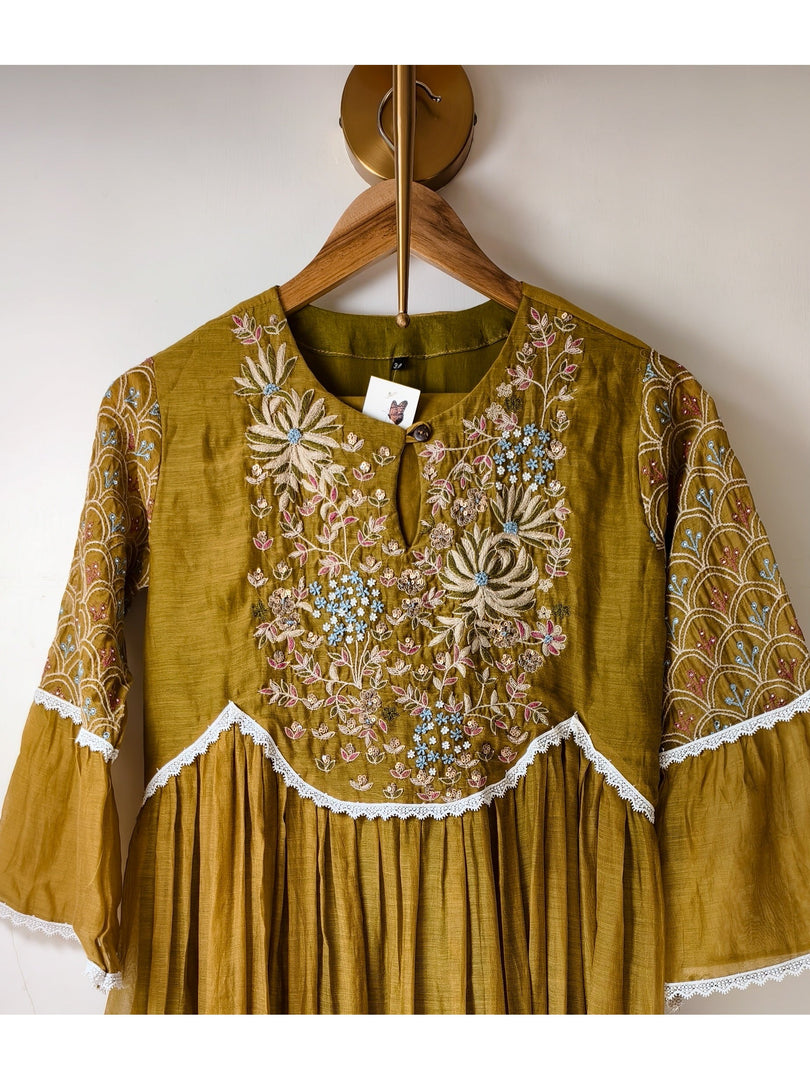 Chime bell sleeves 2-piece Mul Chanderi suit