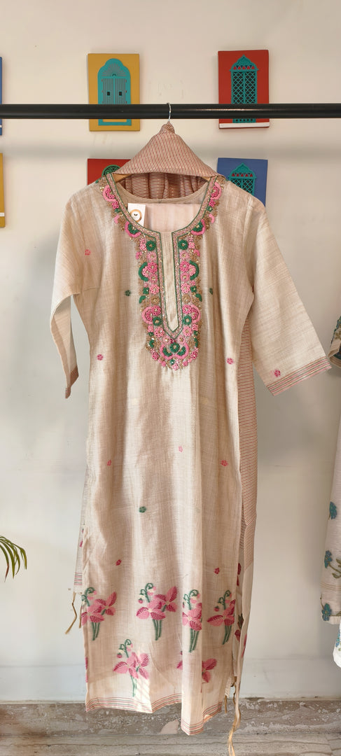 Chanderi suit with a Jamdani dupatta