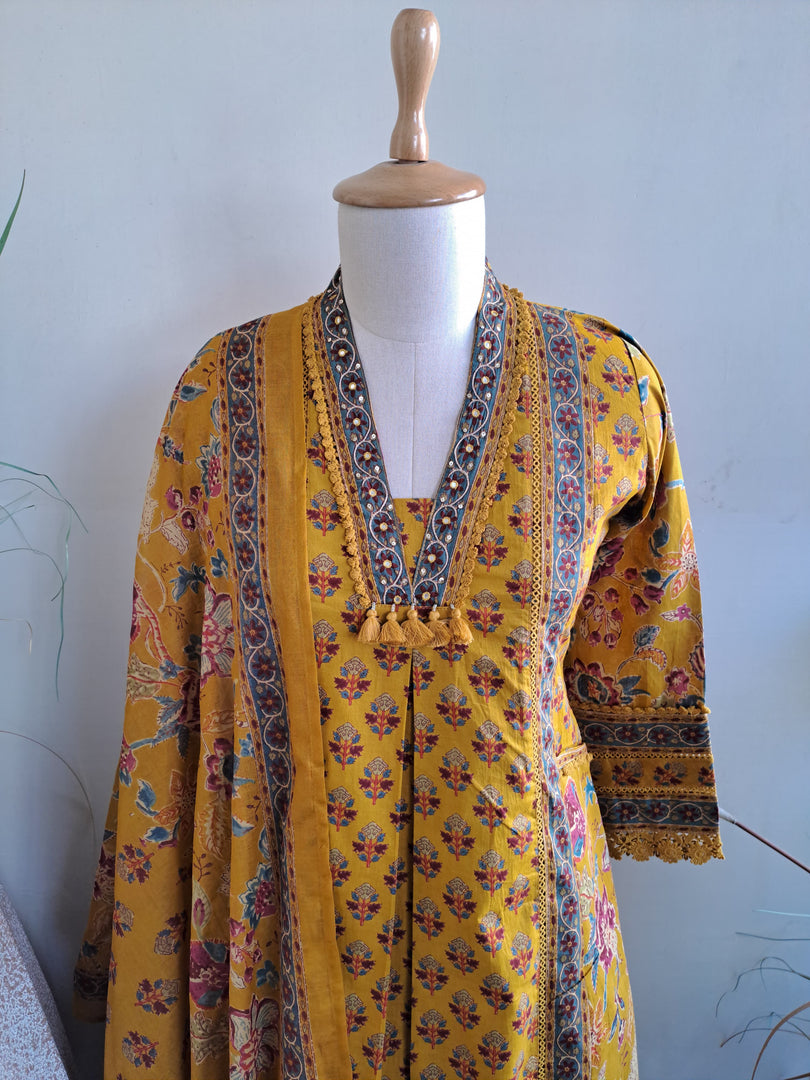 Mustard Cotton Kurta Set