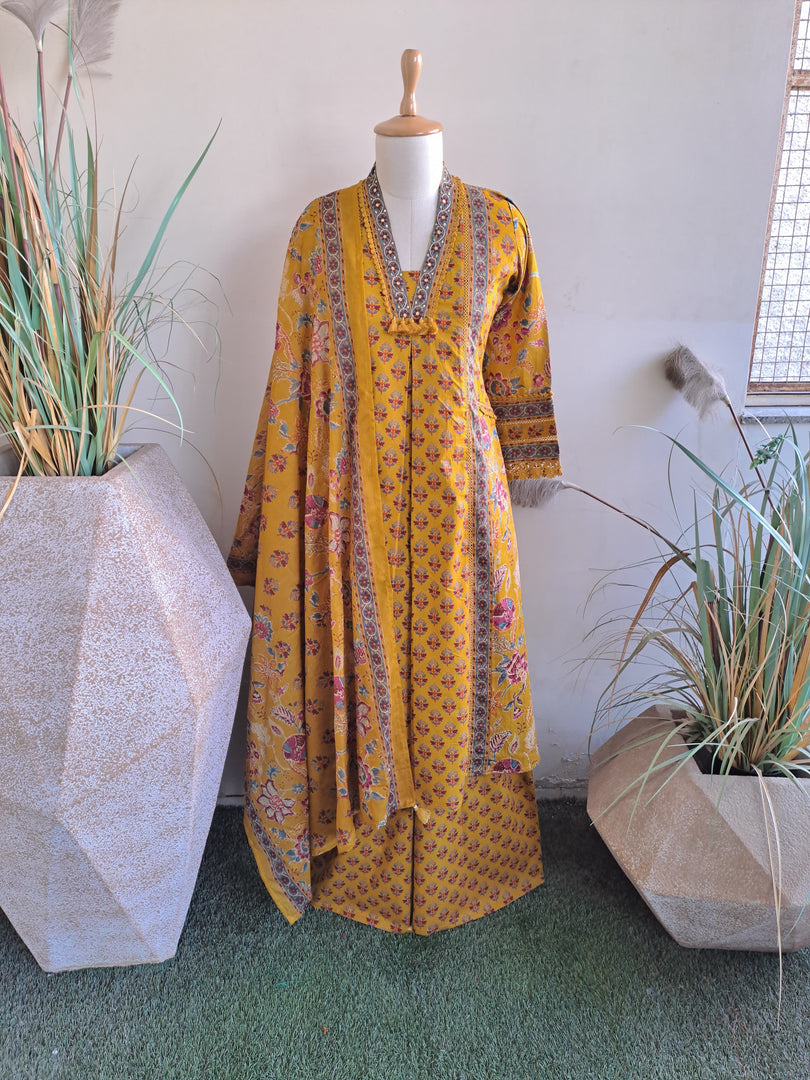 Mustard Cotton Kurta Set