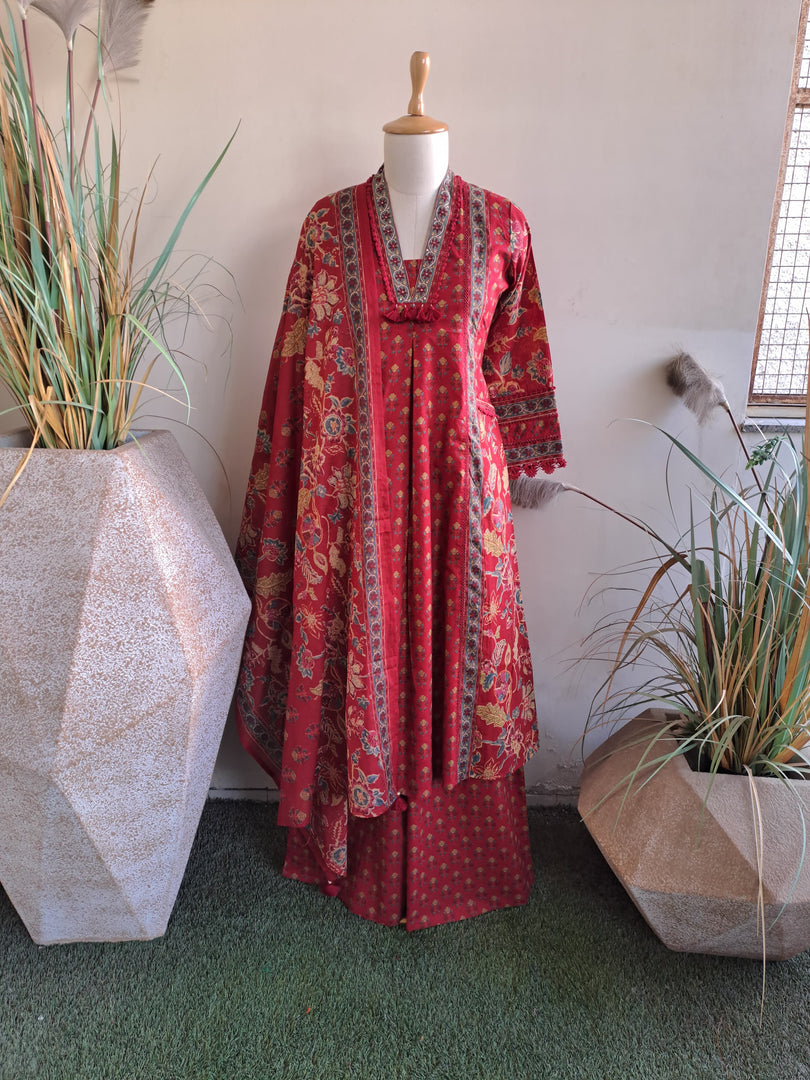 Brick Red Cotton Kurta Set