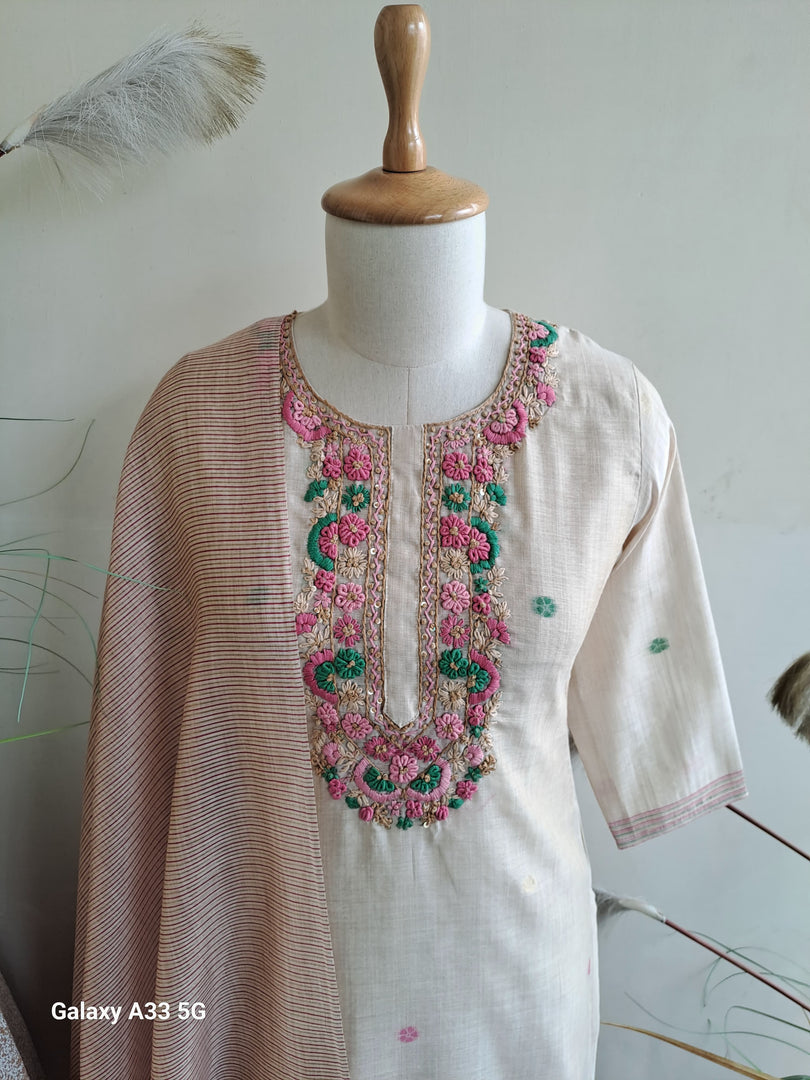 Chanderi suit with a Jamdani dupatta