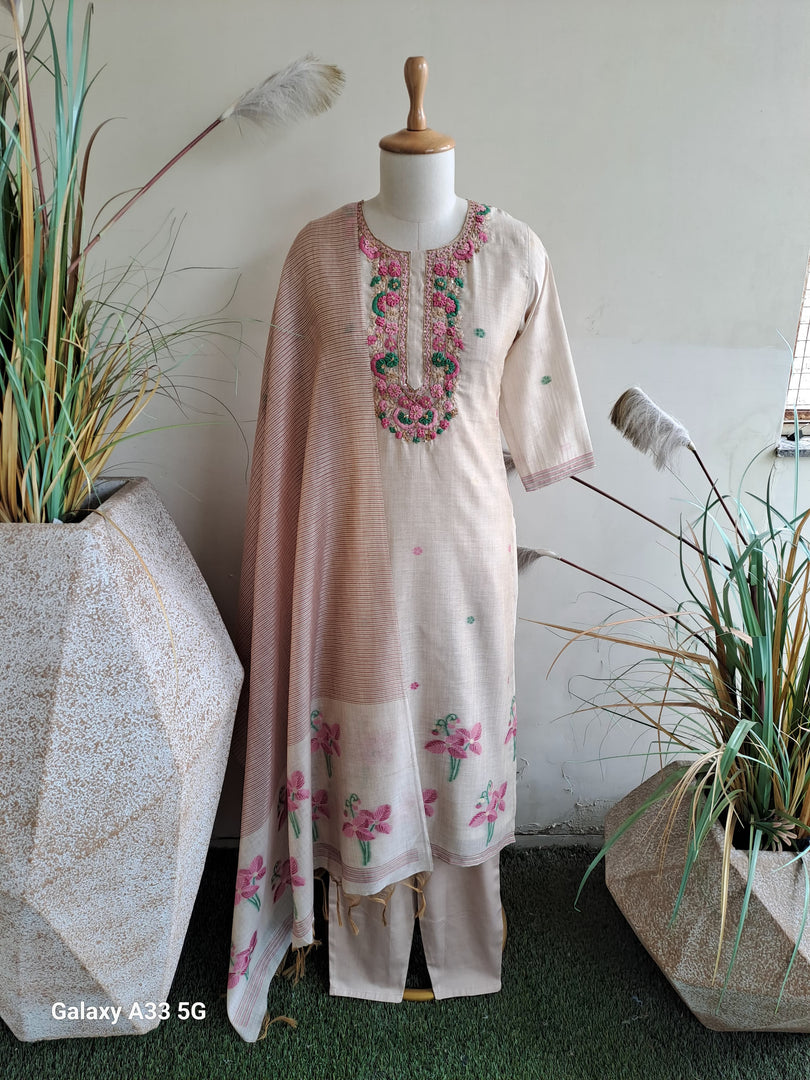 Chanderi suit with a Jamdani dupatta