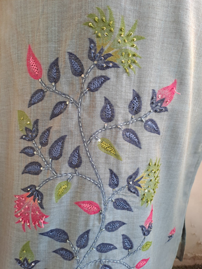 Sap green chanderi suit with Jamdani dupatta