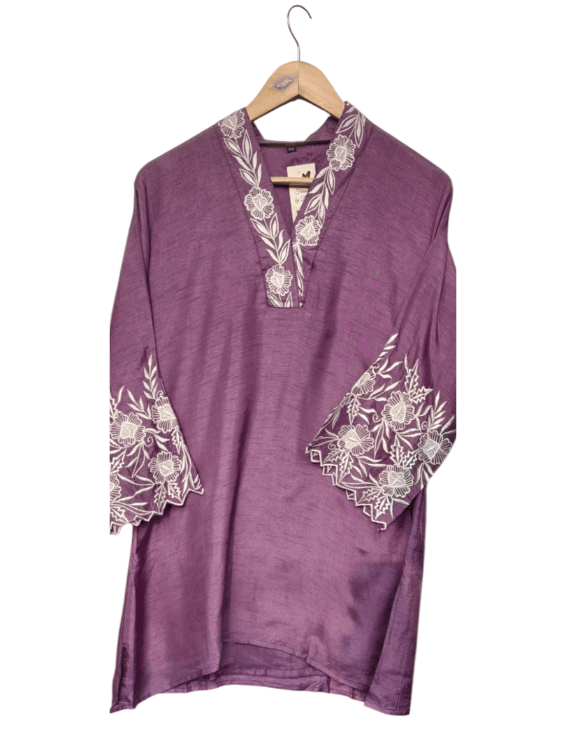 Lilac cord set with intricate thread work