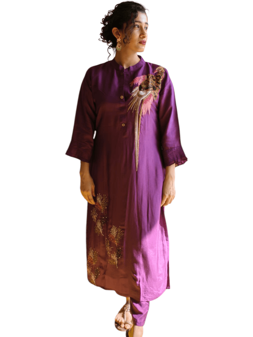 Purple bird motif Dola silk cord set