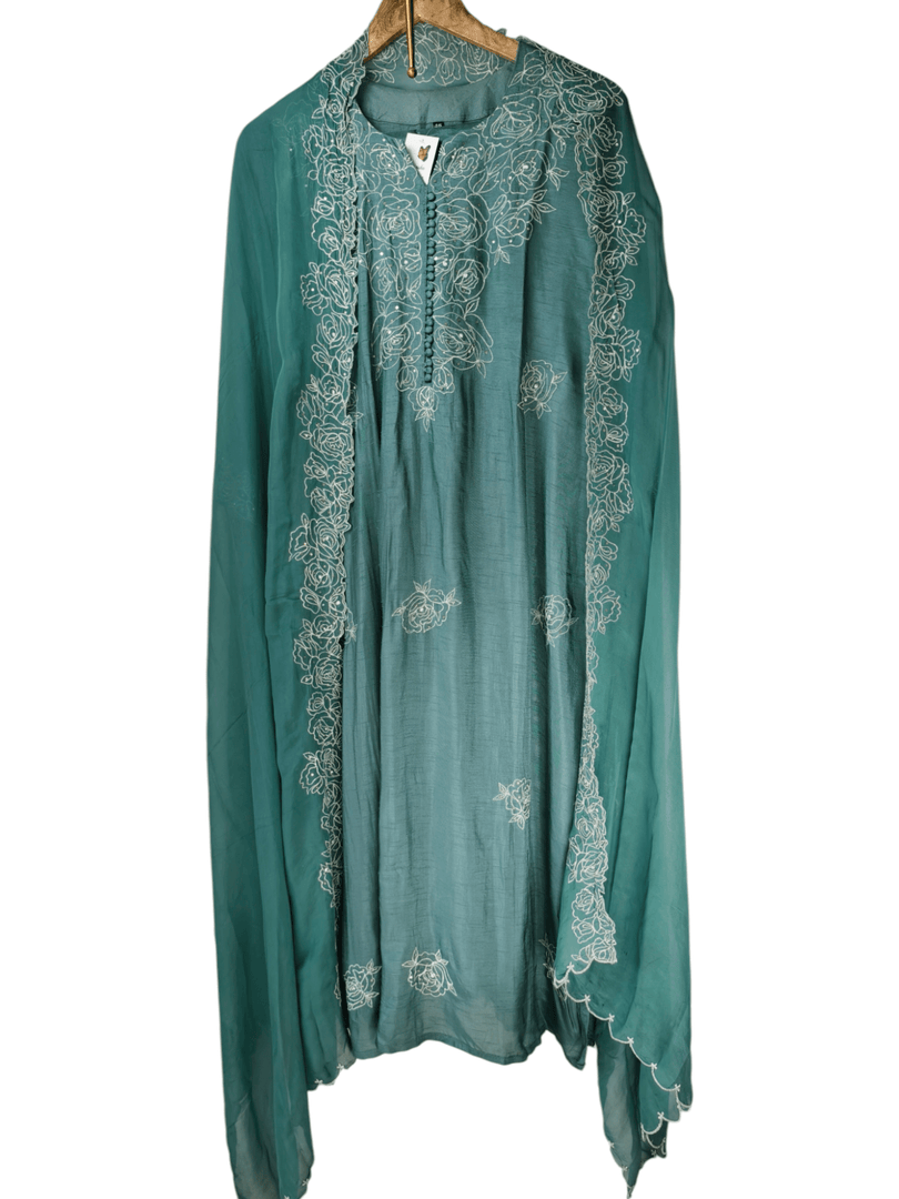 Teal green Dola silk suit