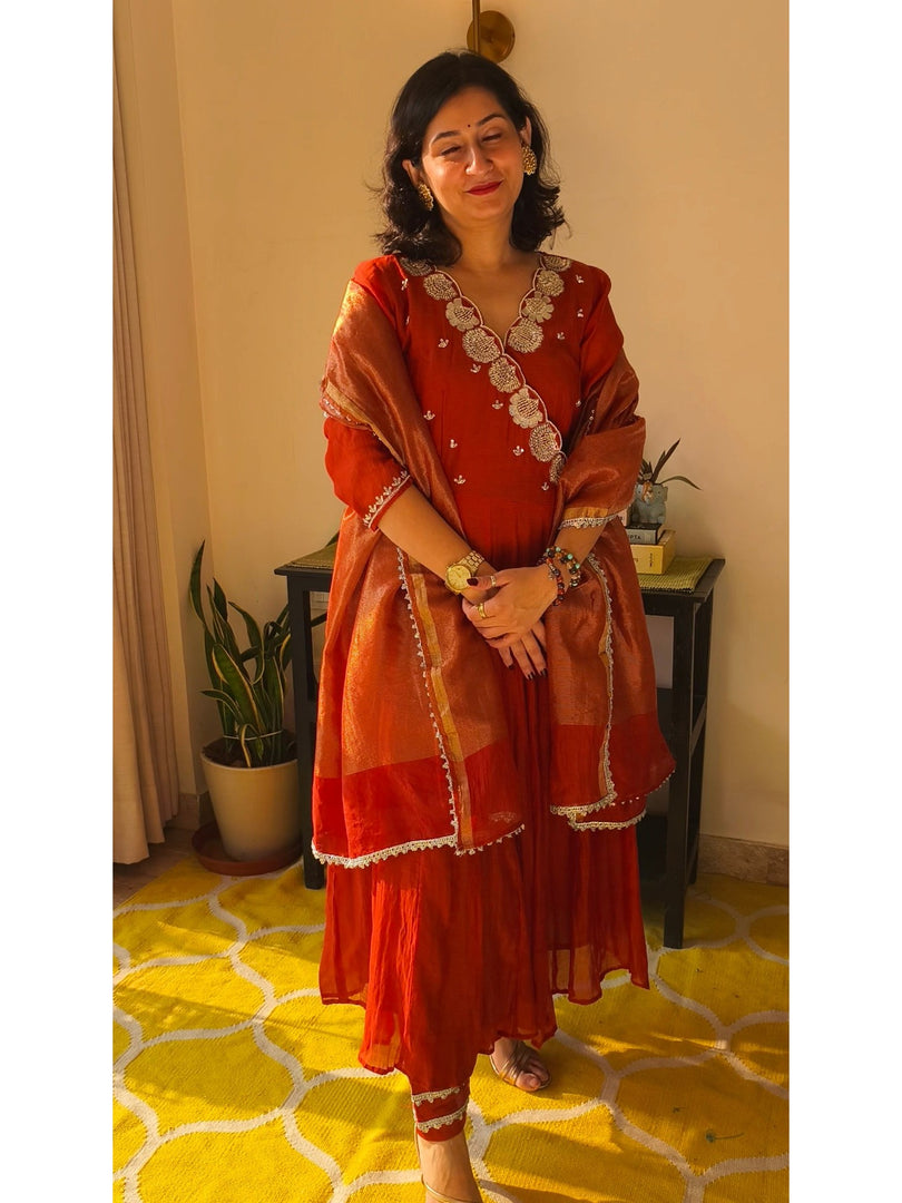 Angrakha mul chanderi 3pc suit