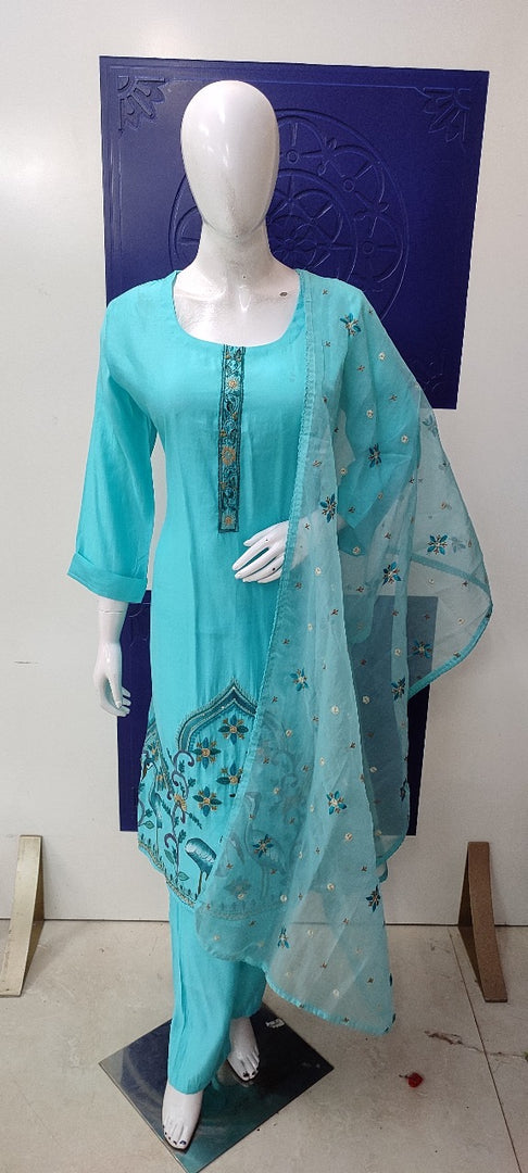 Blue Modal Silk Kurta Set with Dupatta