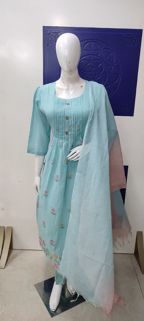 Light Blue Mul Chanderi Suit with Cross Stitch Embroidery