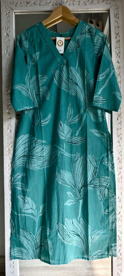 Green Printed Kurta
