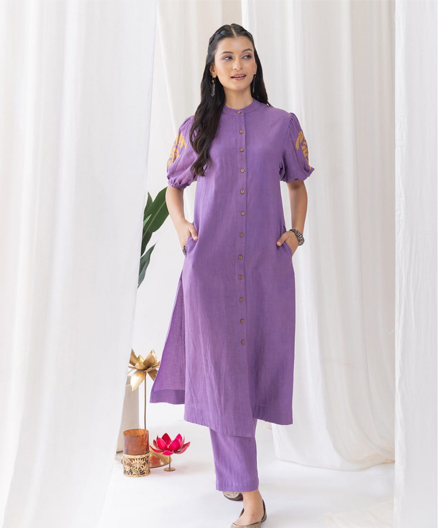 LAVENDER EMBROIDERED KURTA PANT SET