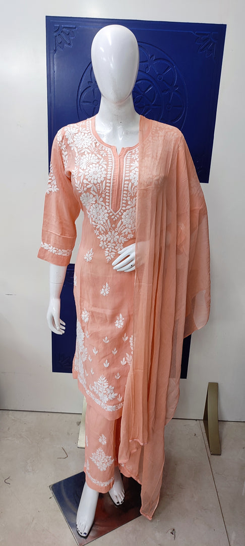 Peach Chikankari 3 pc Suit