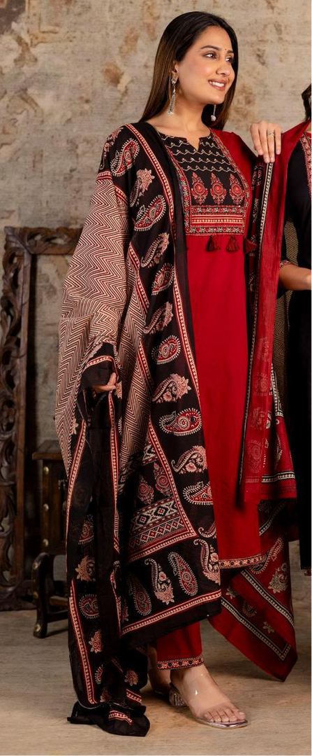 Ajrakh Print Cotton Suit with Dupatta