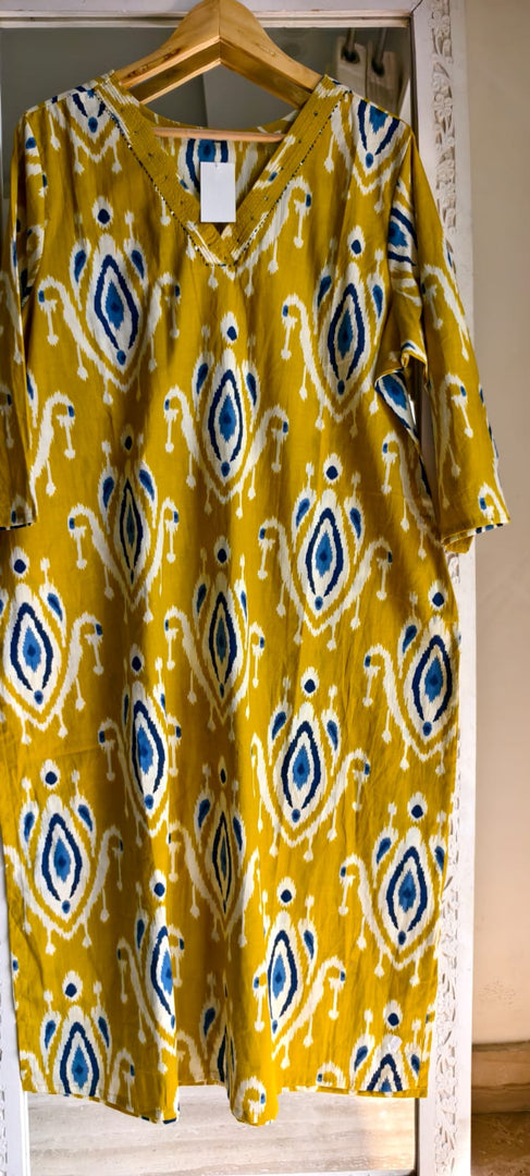 Mustard Ikkat Print Kurta