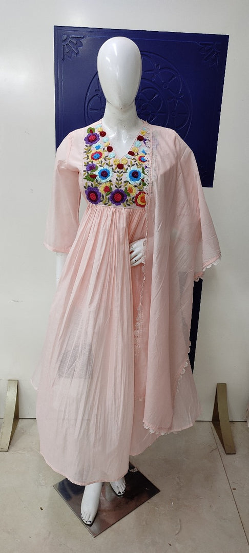Blush pink Mul Chanderi 3 pc suit