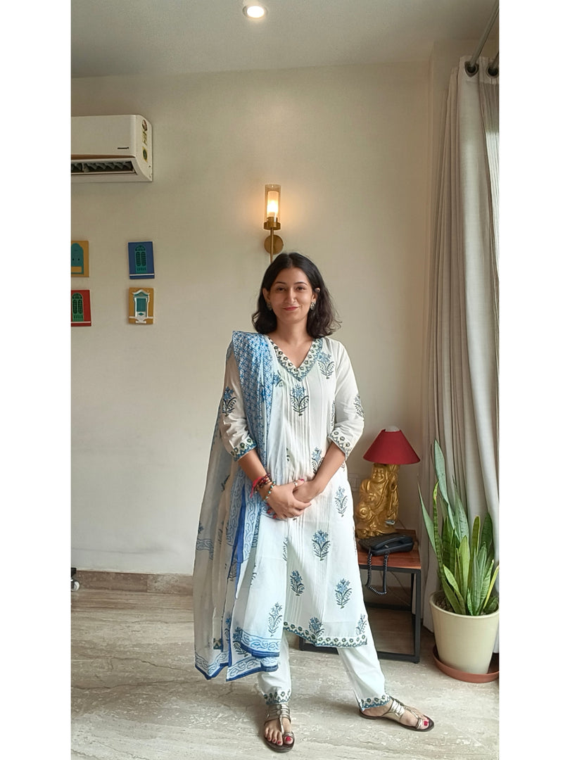 Light and breezy soft cotton block print suit