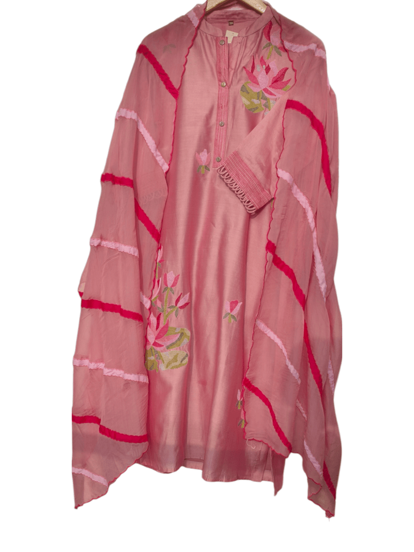 Dola silk straight fit suit with appliqué work