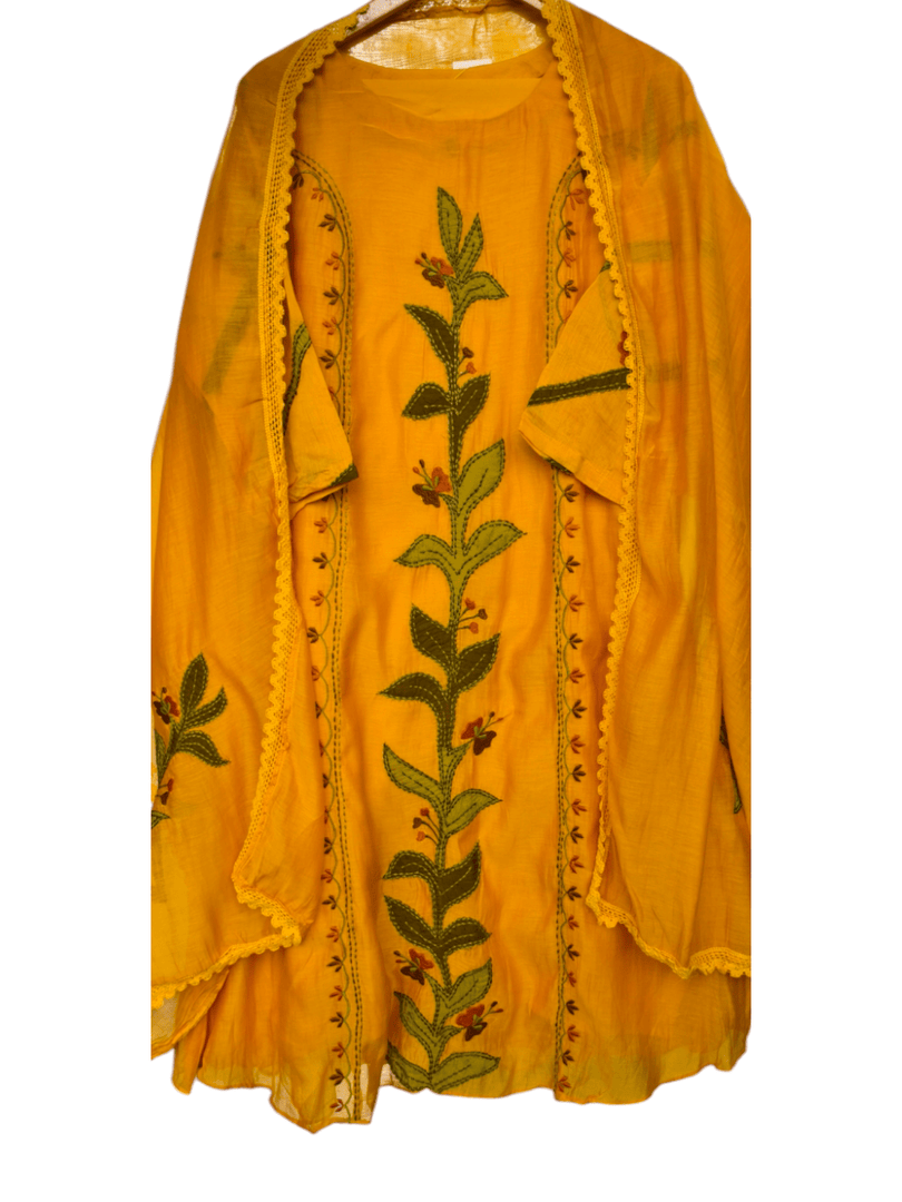 Mul Chanderi suit with appliqué work