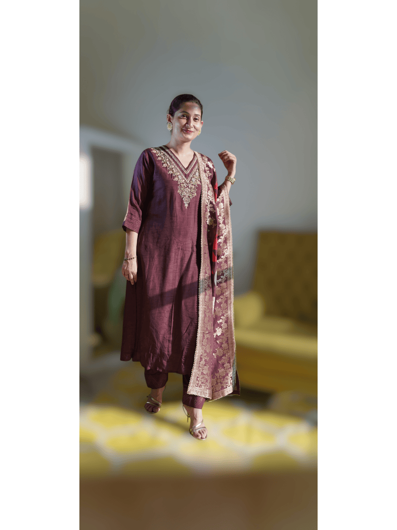 Dola silk suit with Banarasi dupatta