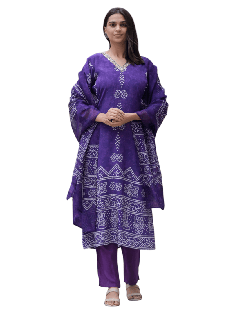 Purple coloured 3pc crepe suit