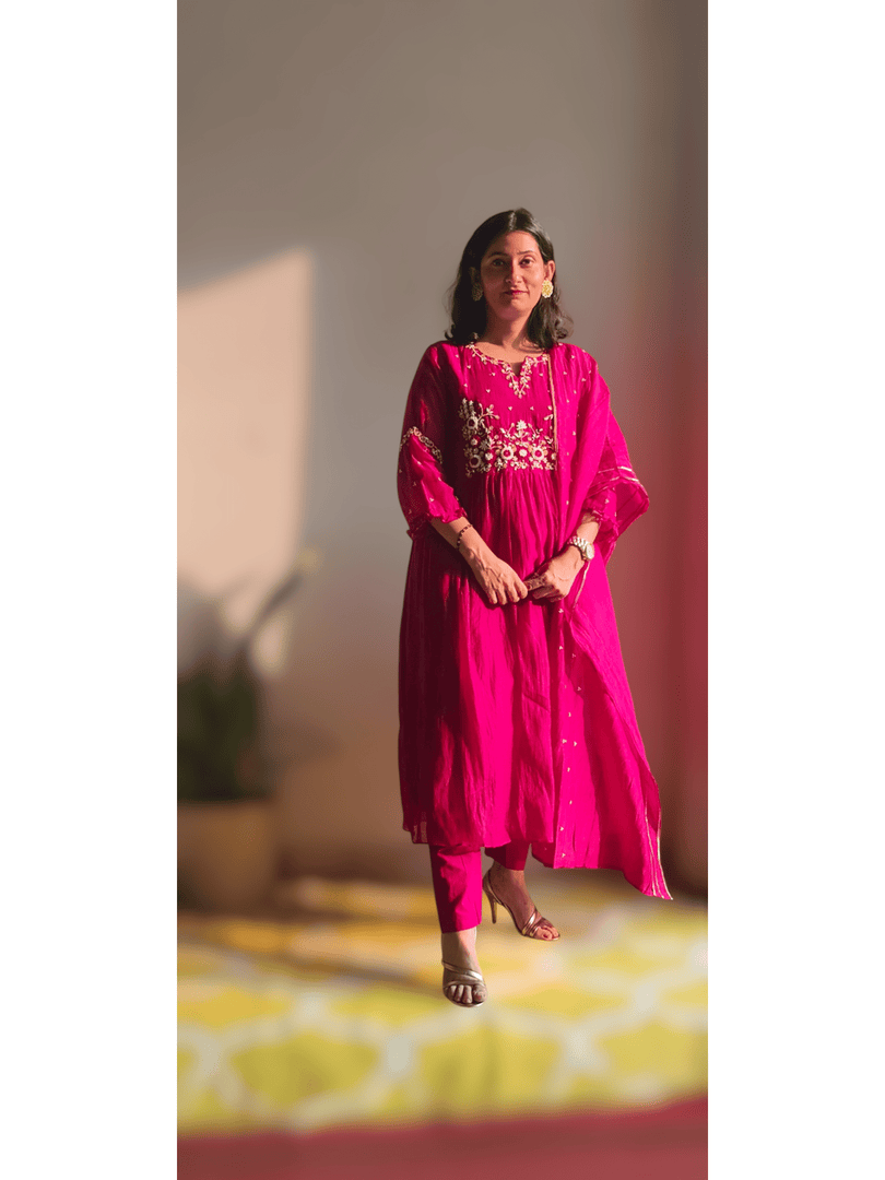 Mulberry Mul Chanderi suit with handwork